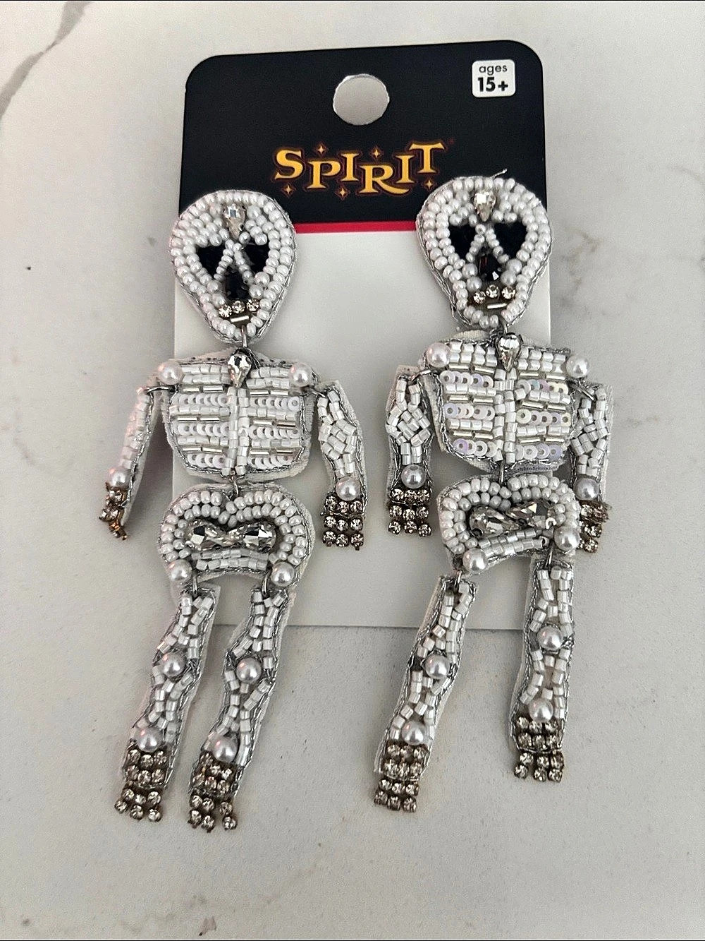 Spirit Halloween Beaded Skeleton Earrings Silver